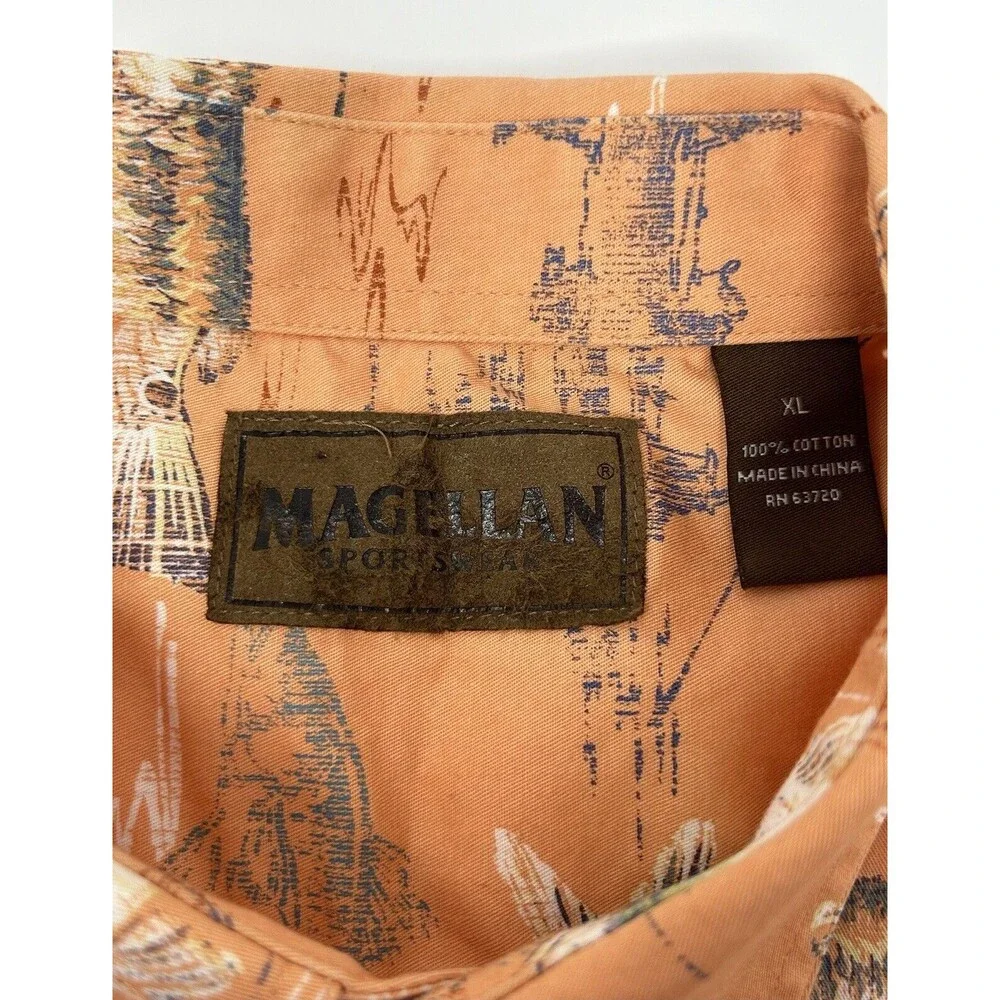 Magellan‎ Sportswear Mens XL Orange Fish & Lure Graphics Button Down Shirt